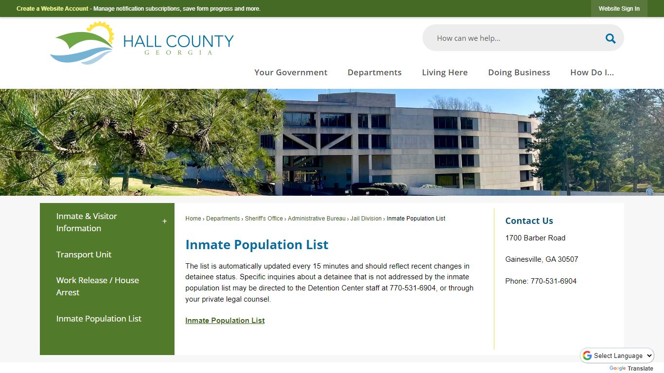 Inmate Population List | Hall County, GA - Official Website